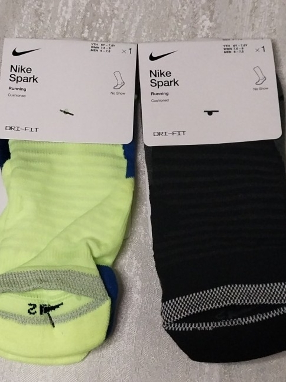 Nike Spark No-Show Running Socks — Neon Yellow & Black 6-7.5
